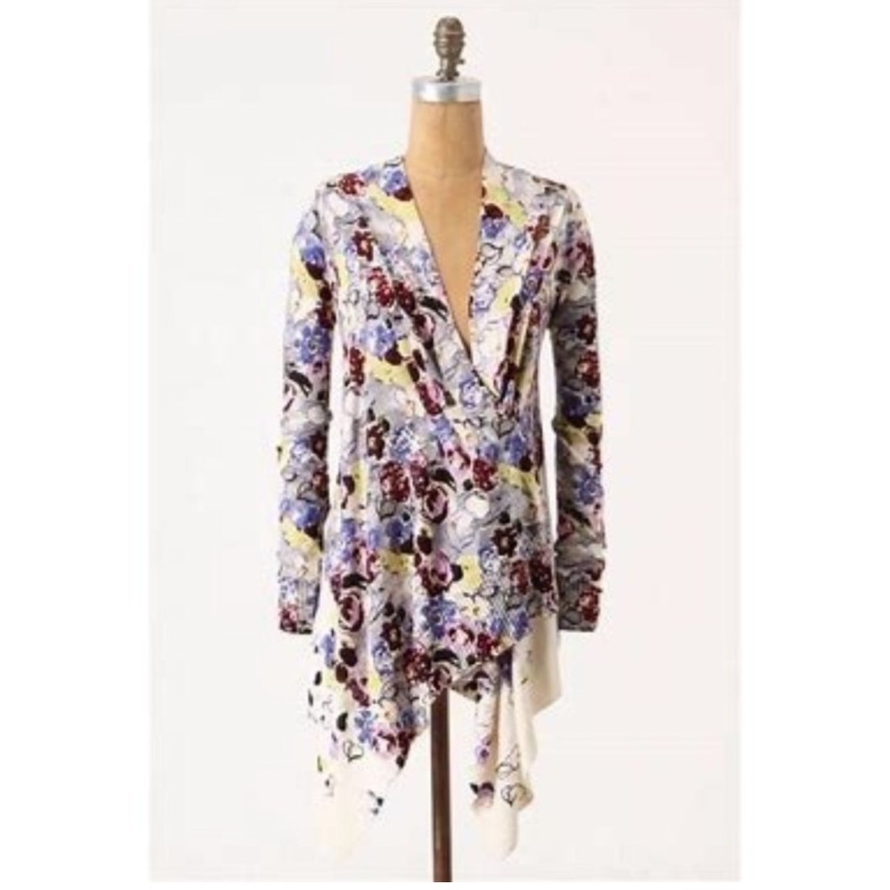 Anthropologie Asymmetrical Floral Cardigan